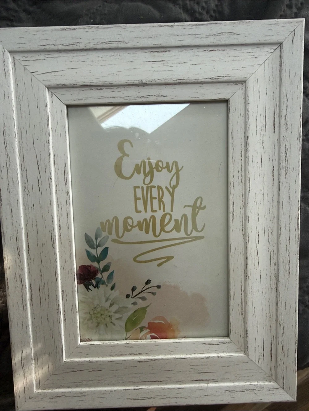 Frame White Distressed Wood Frame with Gold Accent Print